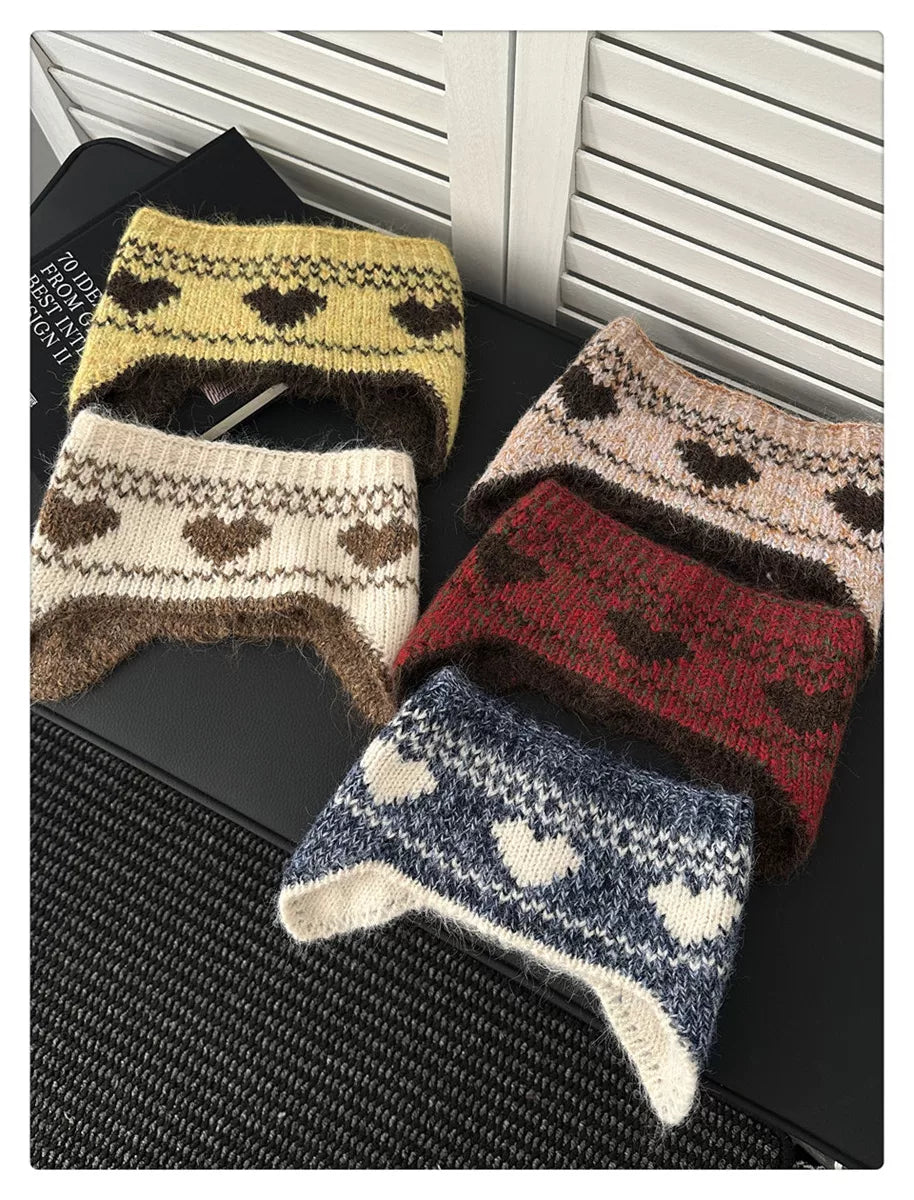 Heart Pattern Knit Earflap Headband product photo