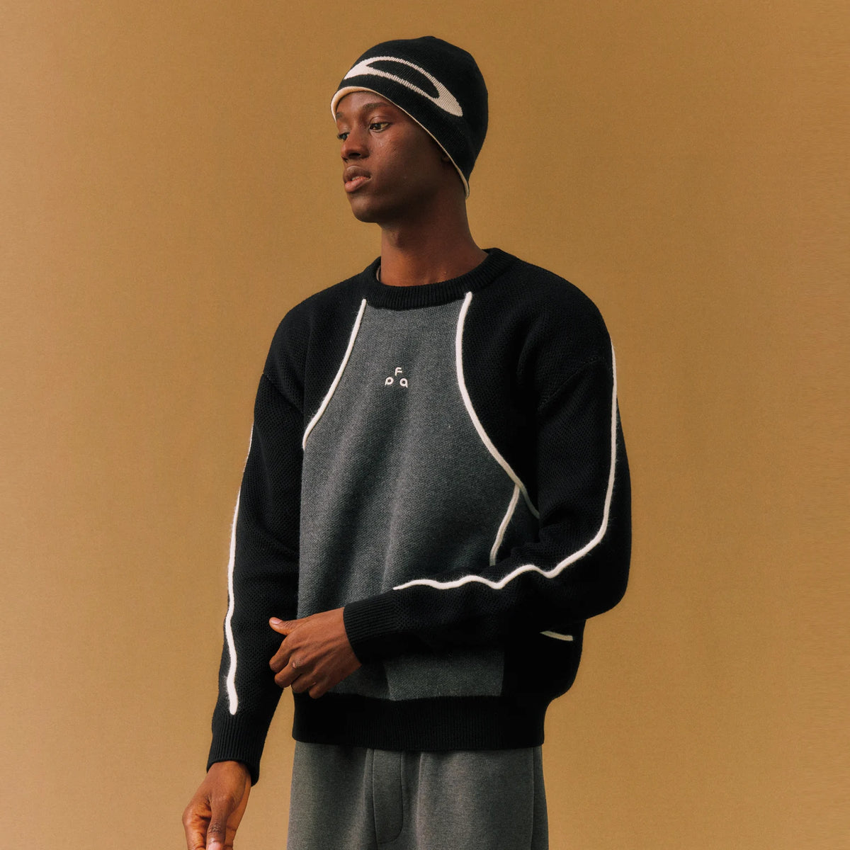 FPA Contrast Texture Arc Crew Sweater