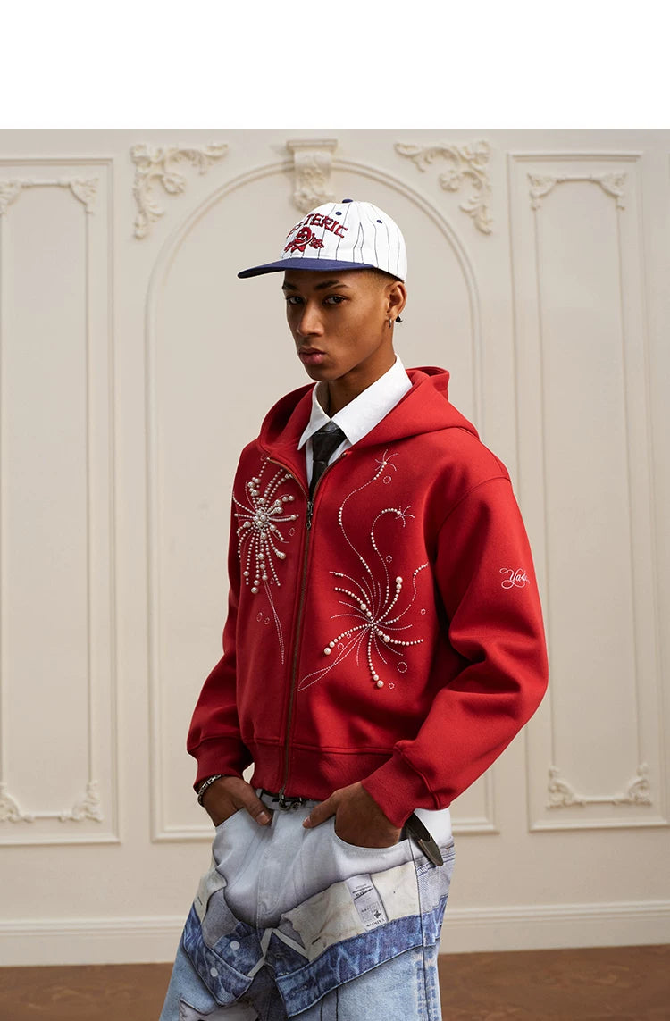 Pearl Embroidered Zip Hoodie