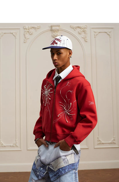 Pearl Embroidered Zip Hoodie