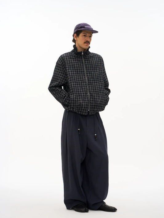 Textured Check Stand Collar Jacket in black