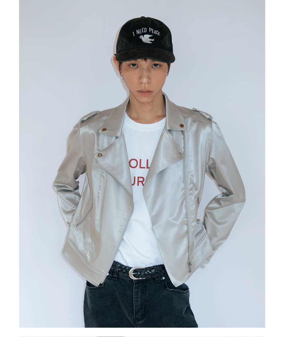 Pearl Silver Moto Jacket in silver product photo