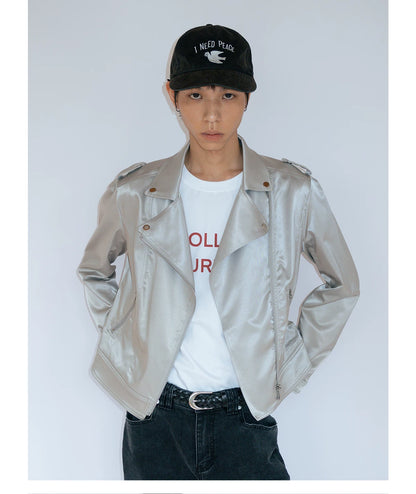 Pearl Silver Moto Jacket in silver product photo