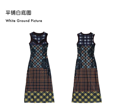 TropicEye Plaid Mesh Sleeveless Long Dress