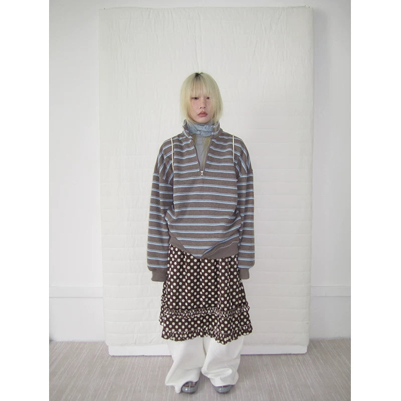 Brown Stripe Half-Zip Sweatshirt