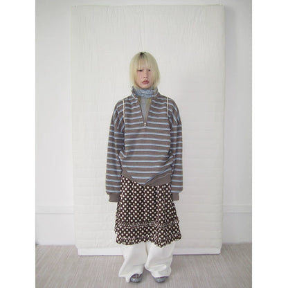 Brown Stripe Half-Zip Sweatshirt