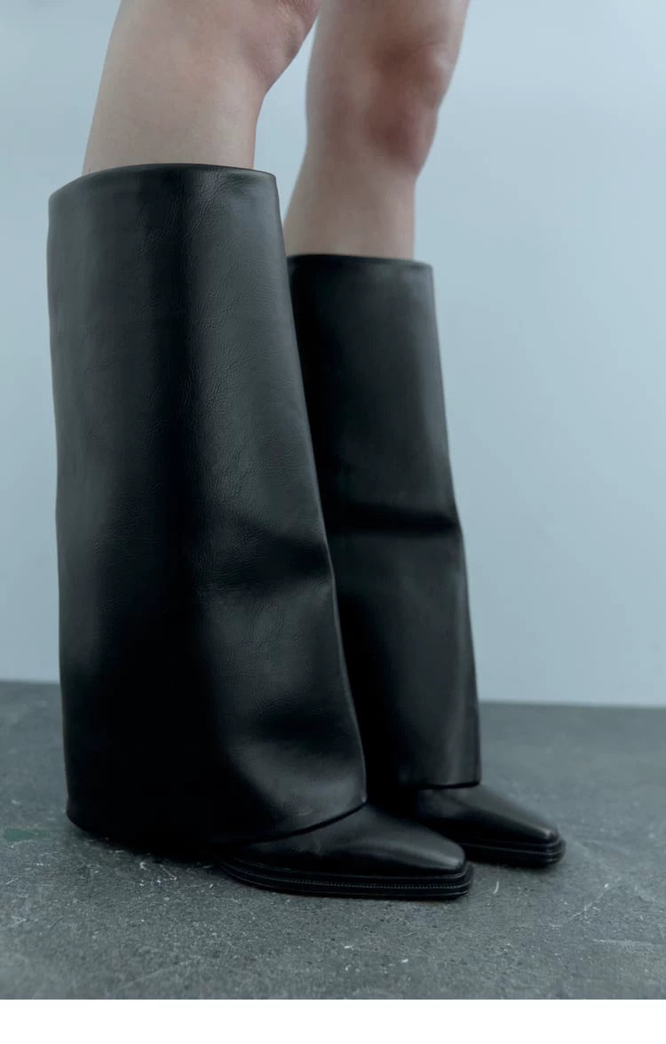 Women's Square Toe Wide-Shaft Block Heel Knee-High Boots