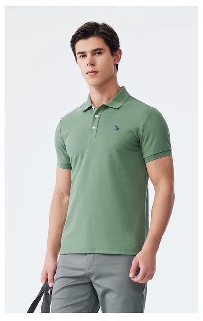 Contrast Collar Tape Cotton Blend Pique Polo Shirt