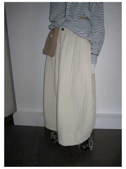 Cream Quilted A-Line Midi Skirt