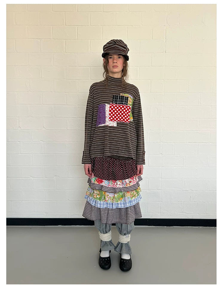 Colorblock Tiered Midi Skirt