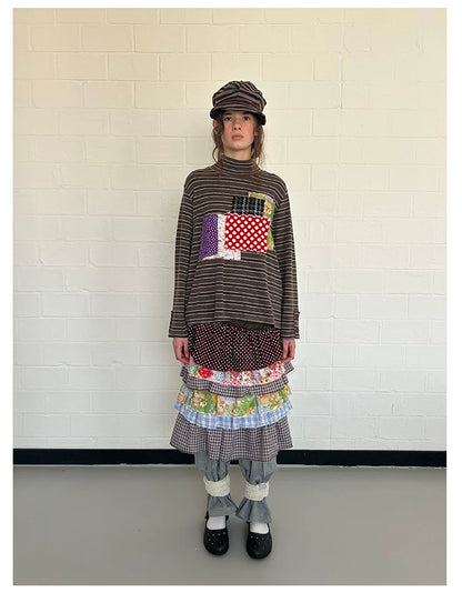 Colorblock Tiered Midi Skirt
