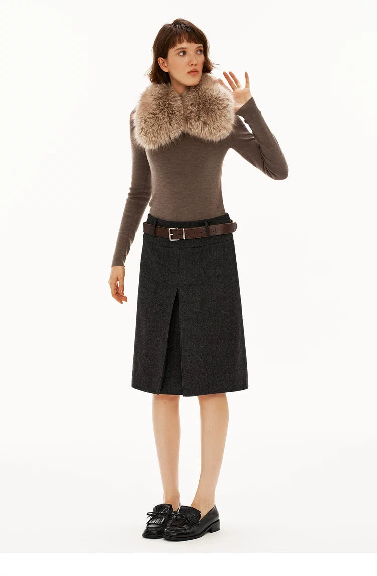 Reversible Wool-Blend A-Line Midi Skirt