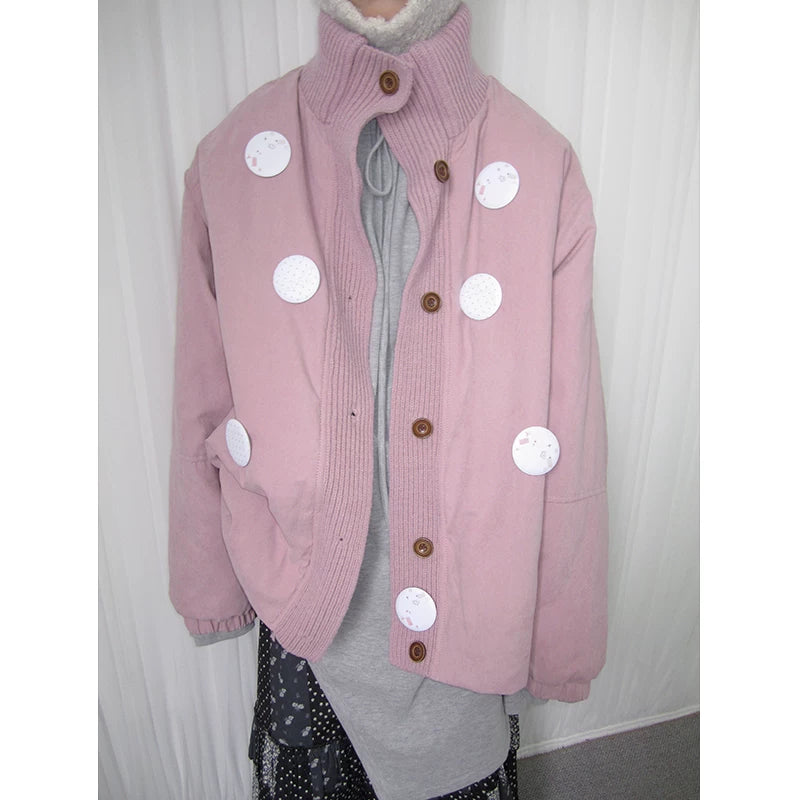 Smoke Pink Stand-Collar Quilted Jacket