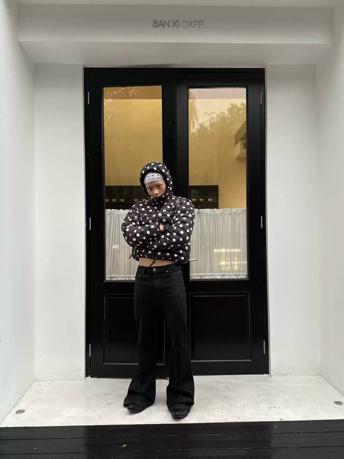 Polka Dot Down Jacket in black