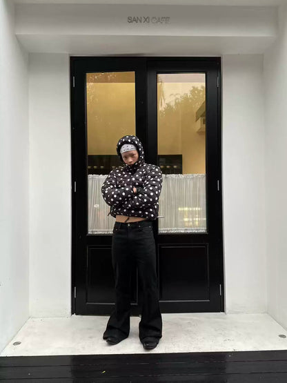 Polka Dot Down Jacket in black