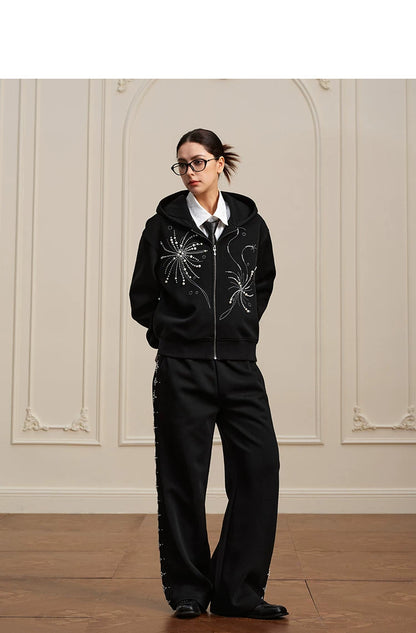 Pearl Embroidered Zip Hoodie