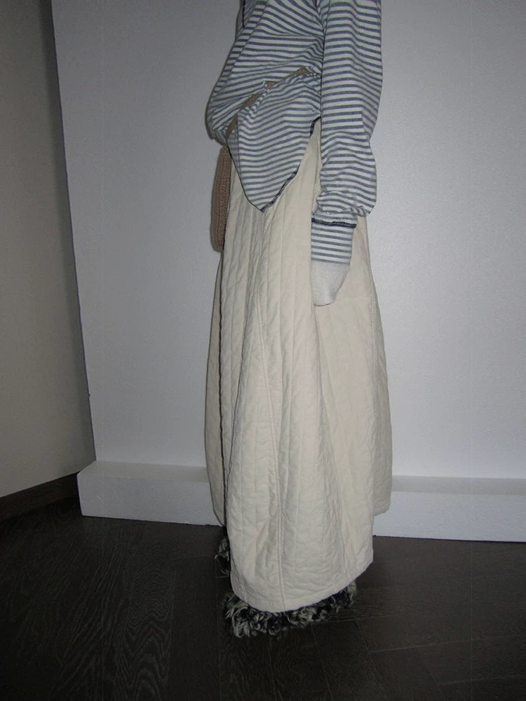 Cream Quilted A-Line Midi Skirt