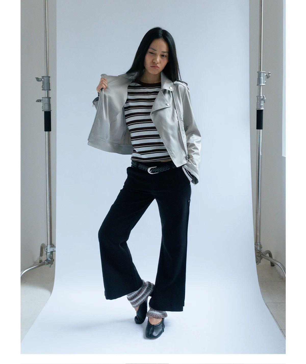 Pearl Silver Moto Jacket in silver product photo