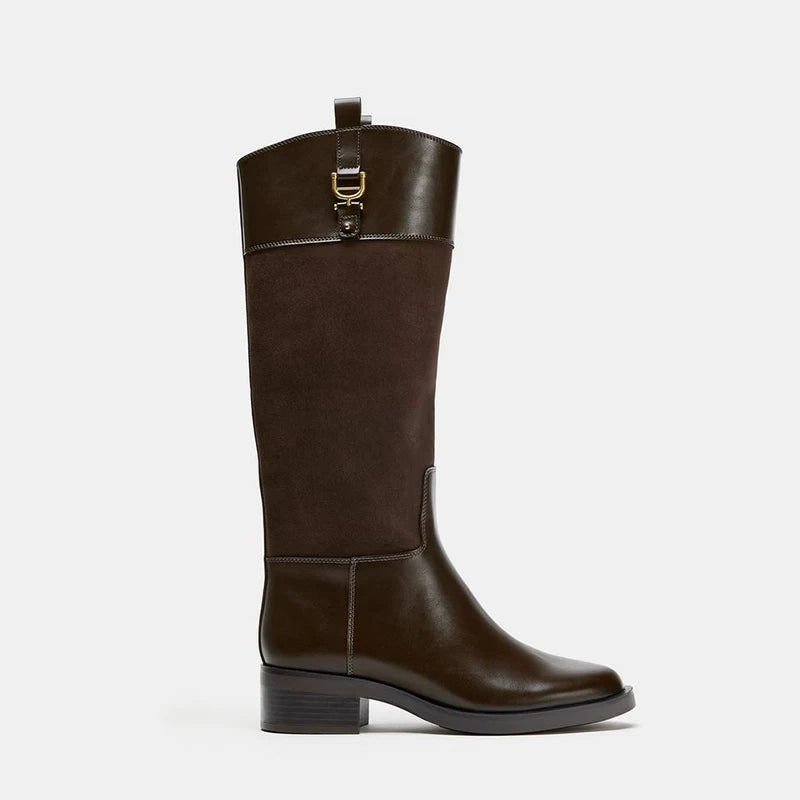 Women's Round Toe Block Heel Knee-High Boots