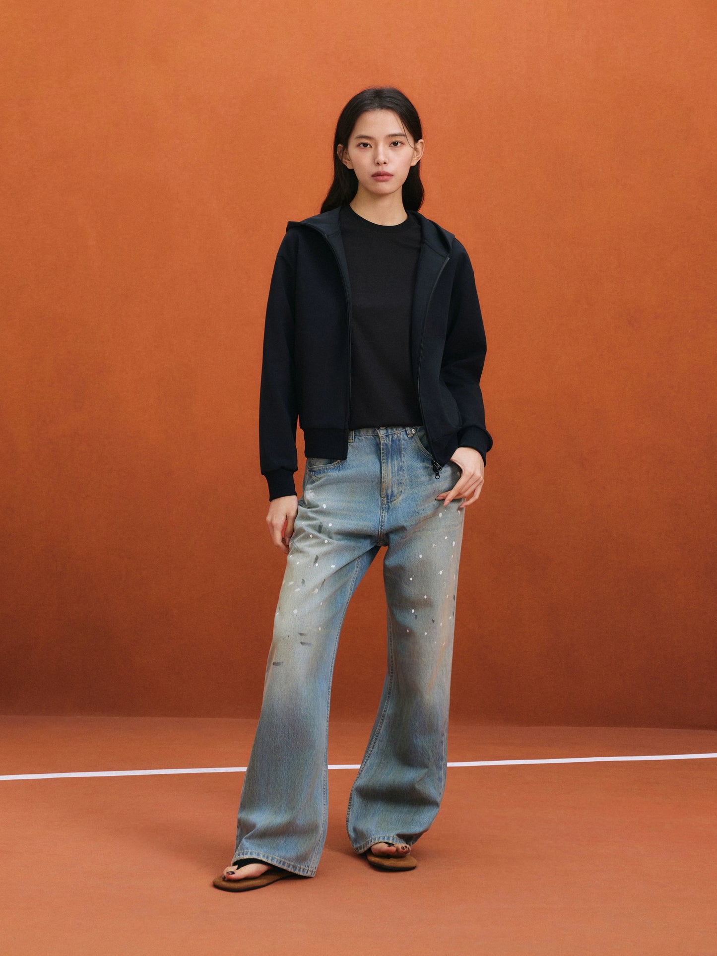 Paint-Splatter Washed Straight-Leg Jeans