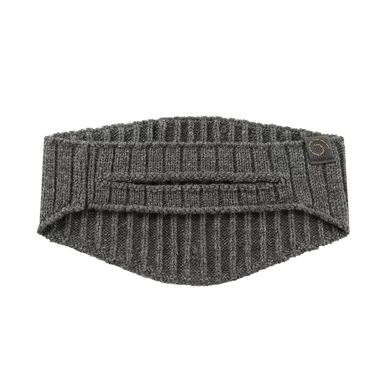 Gray knit headband shown flat