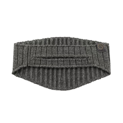 Gray knit headband shown flat