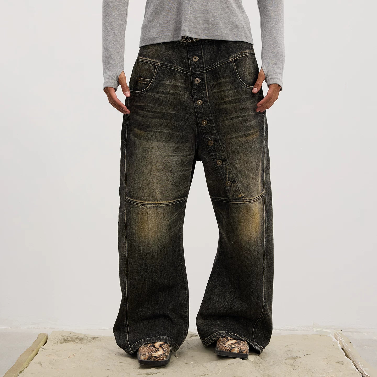 Vintage Raw Denim Button Fly Jeans
