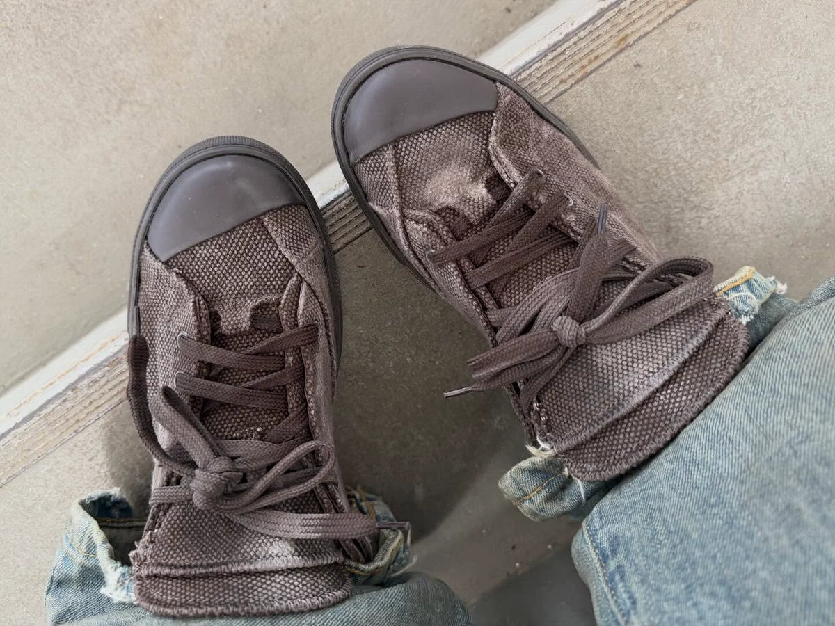 VOWPROGRESS Heavy-Washed Sculpted-Toe Vulcanized Sneakers