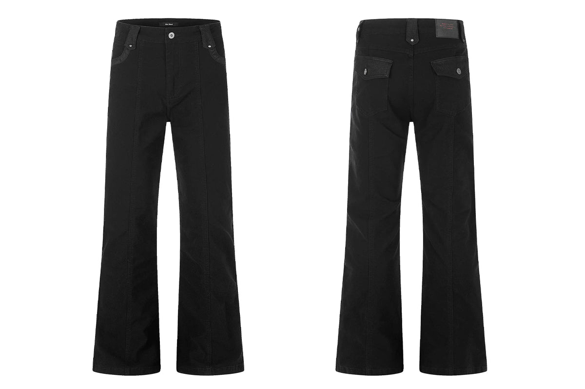 Black jeans, front and back flat lay