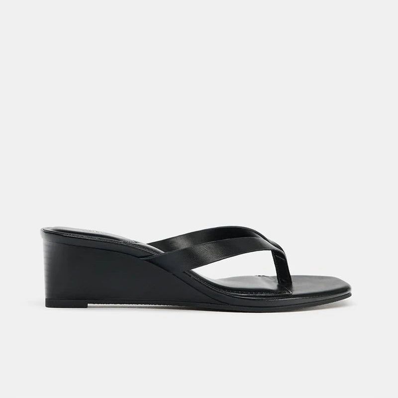 Women's Square Toe Wedge Thong Slide Sandals