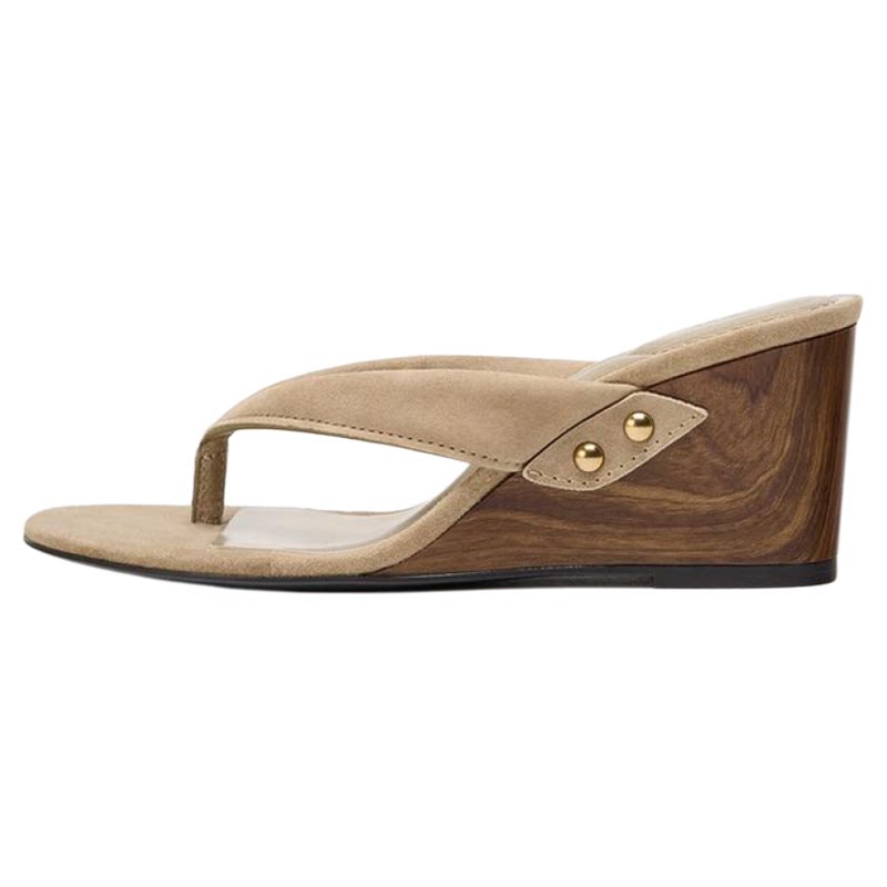 Women's Wood-Look Wedge Heel Thong Sandals