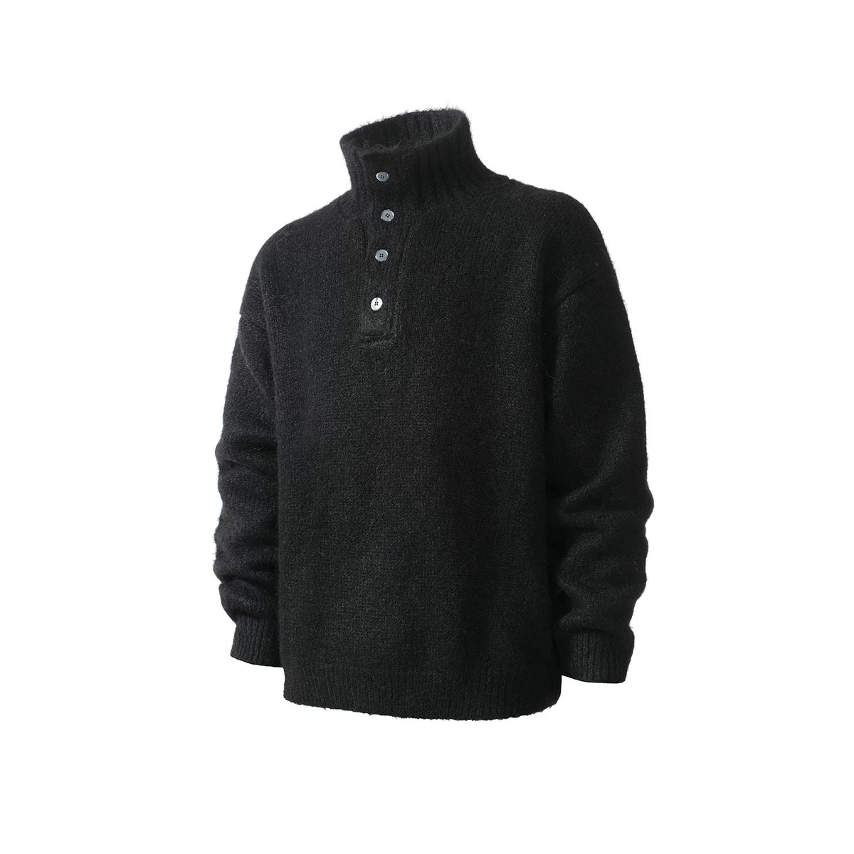Wool-Blend Half-Button Mock Neck Sweater