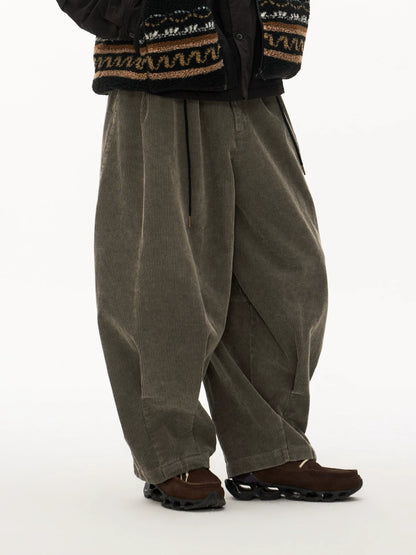 Washed Corduroy Balloon Trousers in brown product photo