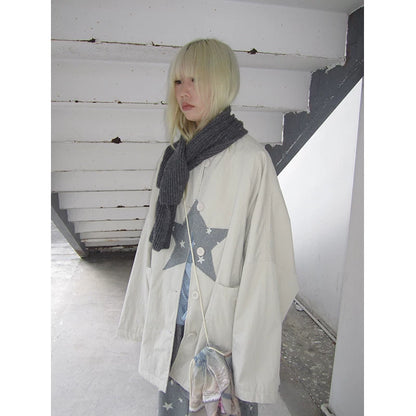Star Print Mid-Length Button Cardigan