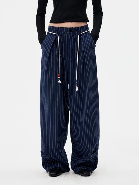 Tencel Blend Striped Convertible Wide-Leg Pants