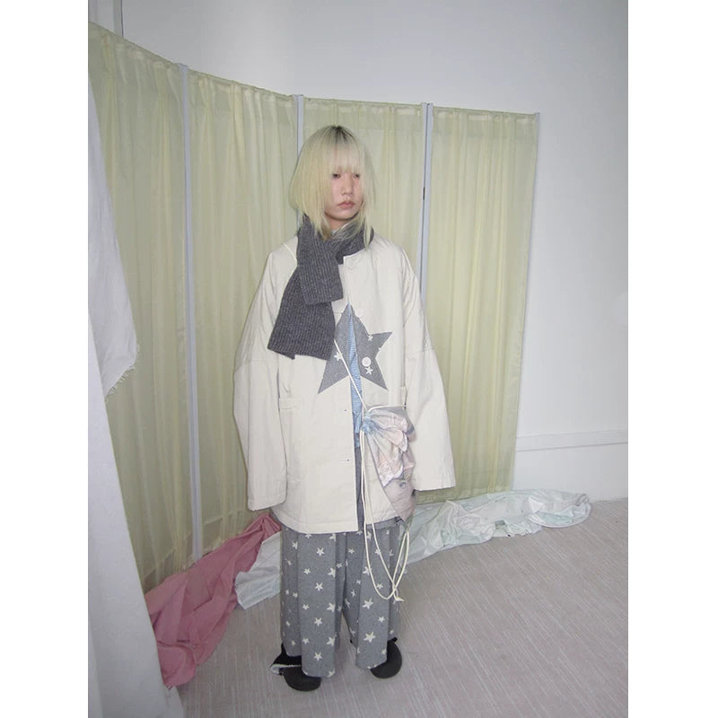 Star Print Mid-Length Button Cardigan
