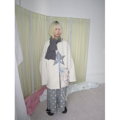Star Print Mid-Length Button Cardigan
