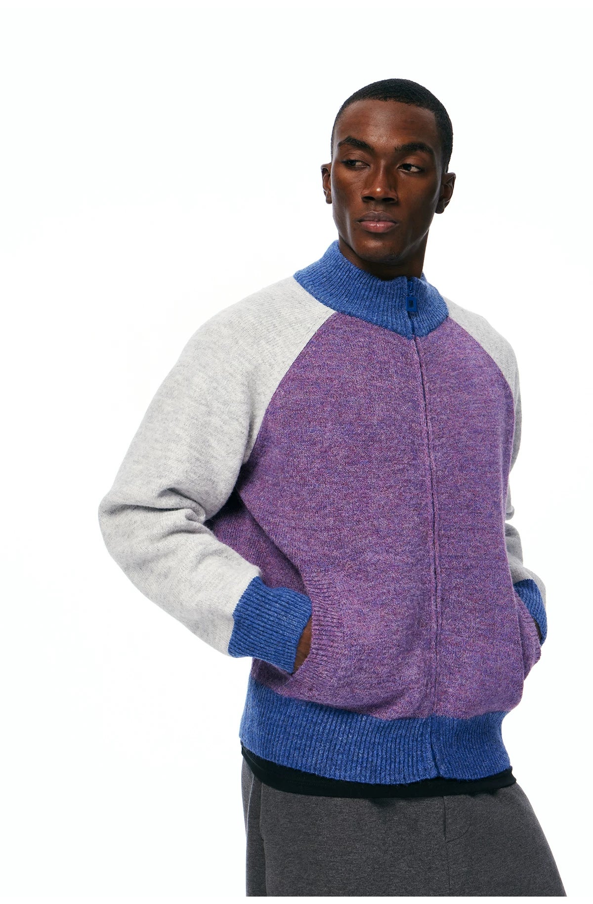 Men's Color-Block Zip Knit Cardigan product photo