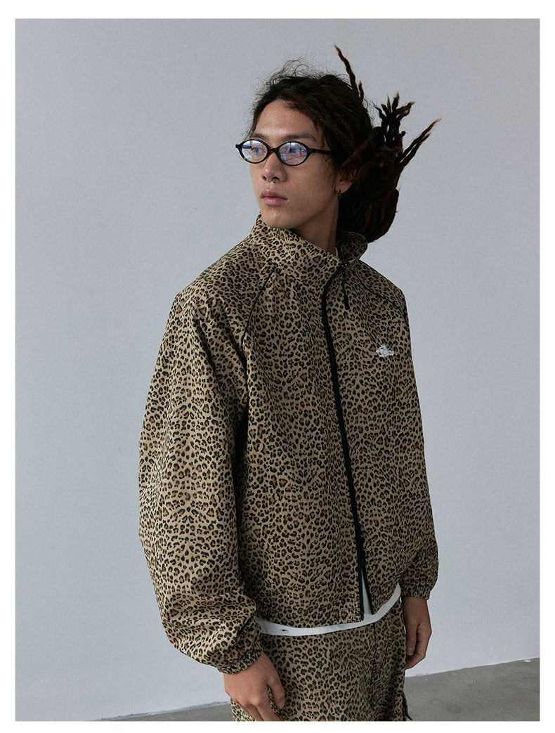 Leopard Print Stand Collar Jacket
