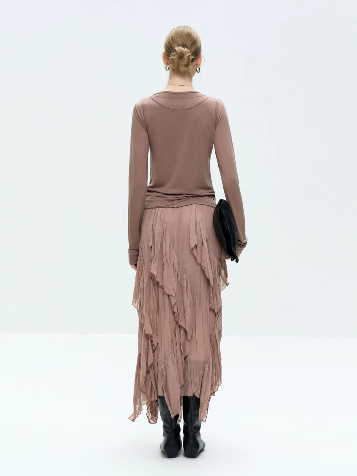 Asymmetric Ruched Maxi Skirt - 360 view 1
