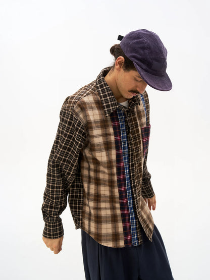 Patchwork Plaid Button Shirt model view