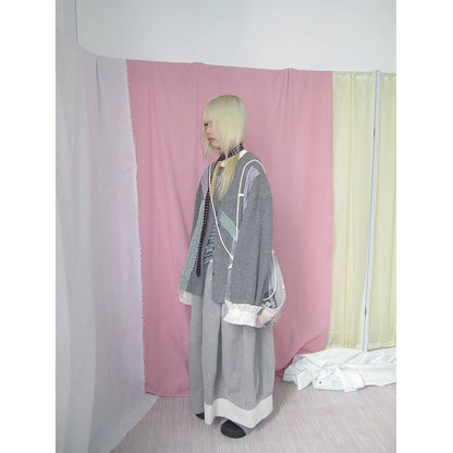 Grey Lace-Trim Ruffle Cuff Cardigan