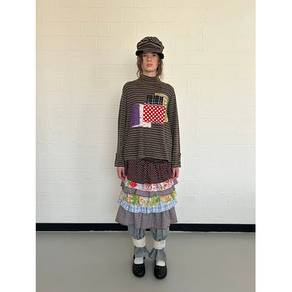 Brown Patchwork Stripe Long-Sleeve Top