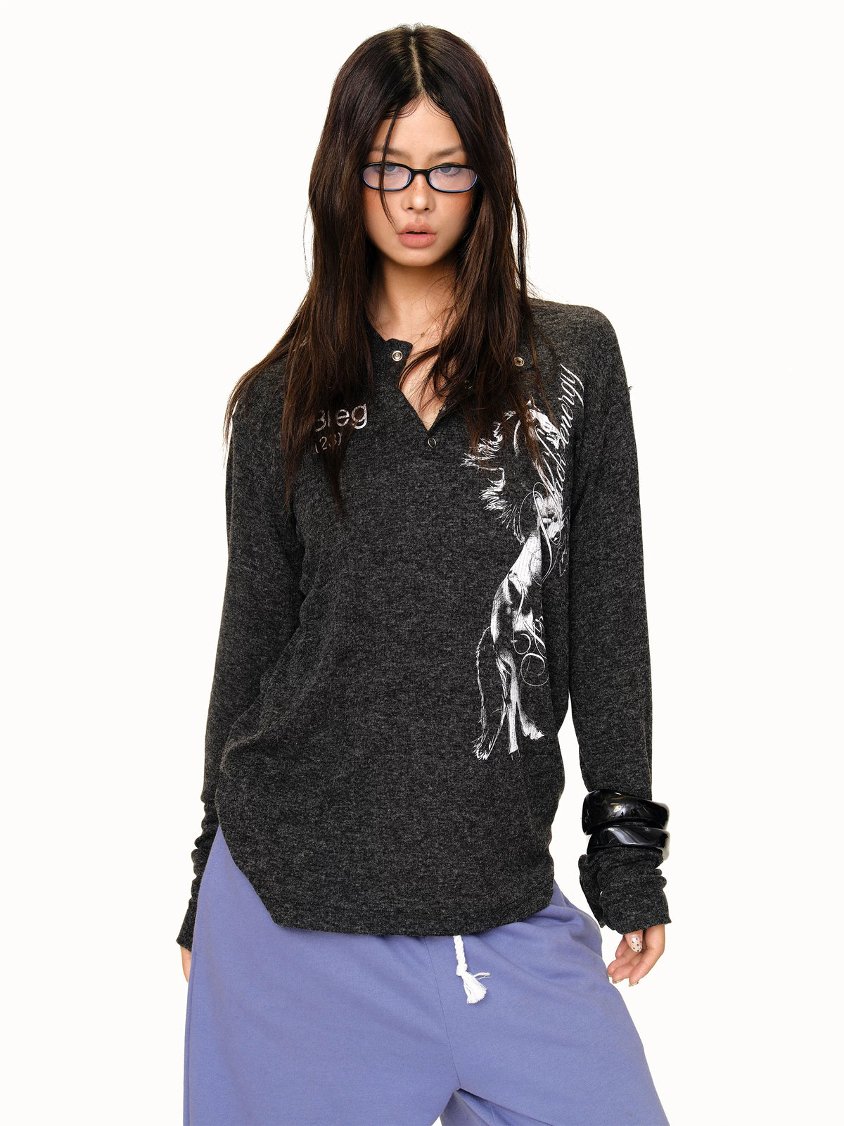 Graphic Henley Long Sleeve Shirt product photo