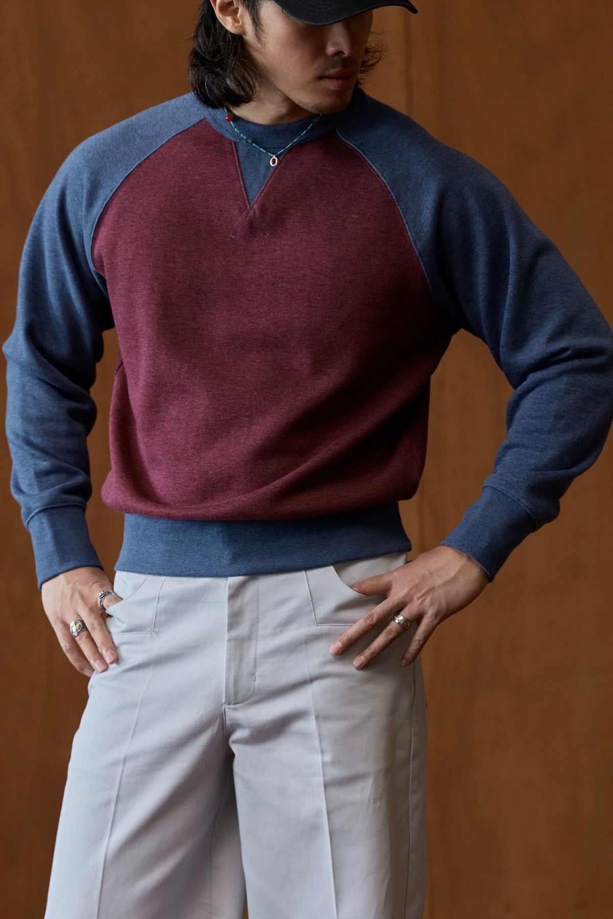 Colorblock Raglan Sweatshirt in red and blue