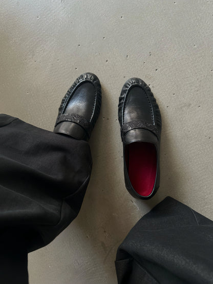 Black Rose Embossed Croc-Effect Leather Loafers