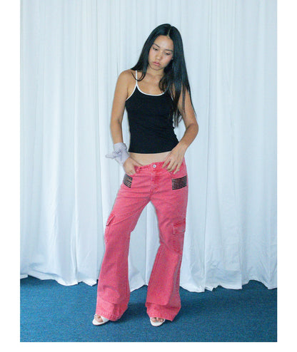 Pink Rivet Flare Cargo Pants product photo