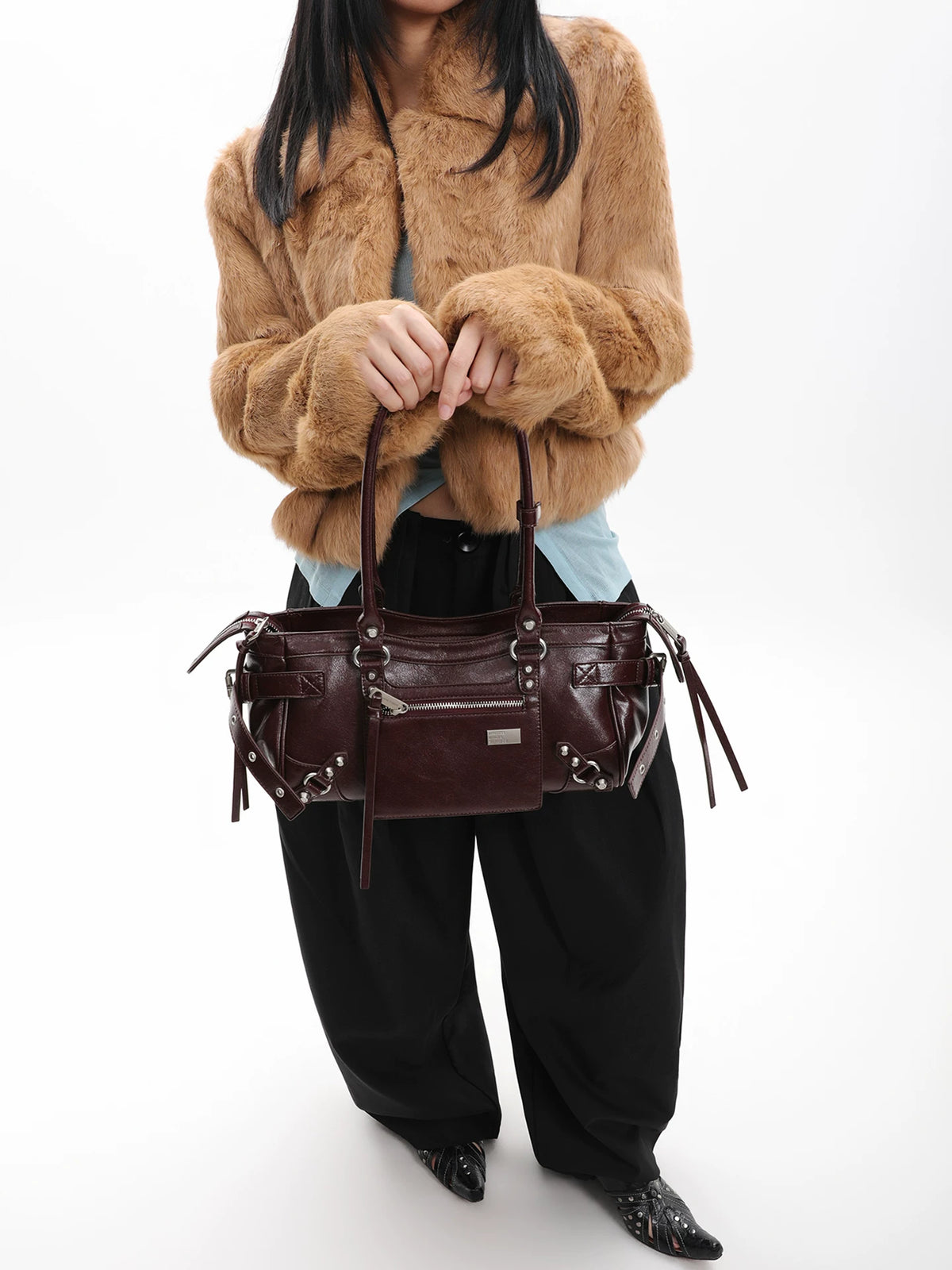 Burgundy Studded Zip Underarm Bag product photo