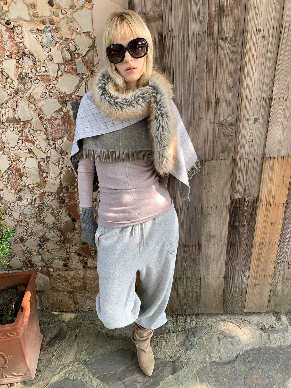 Detachable Fringe Plaid Wrap Scarf