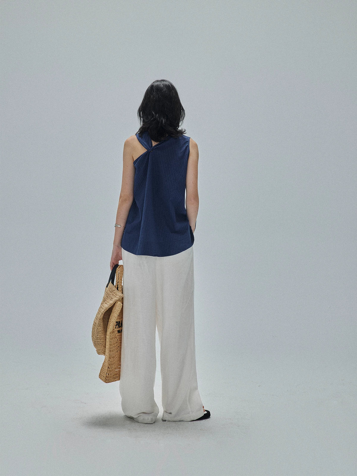 MOOFEEL Asymmetric Striped Top